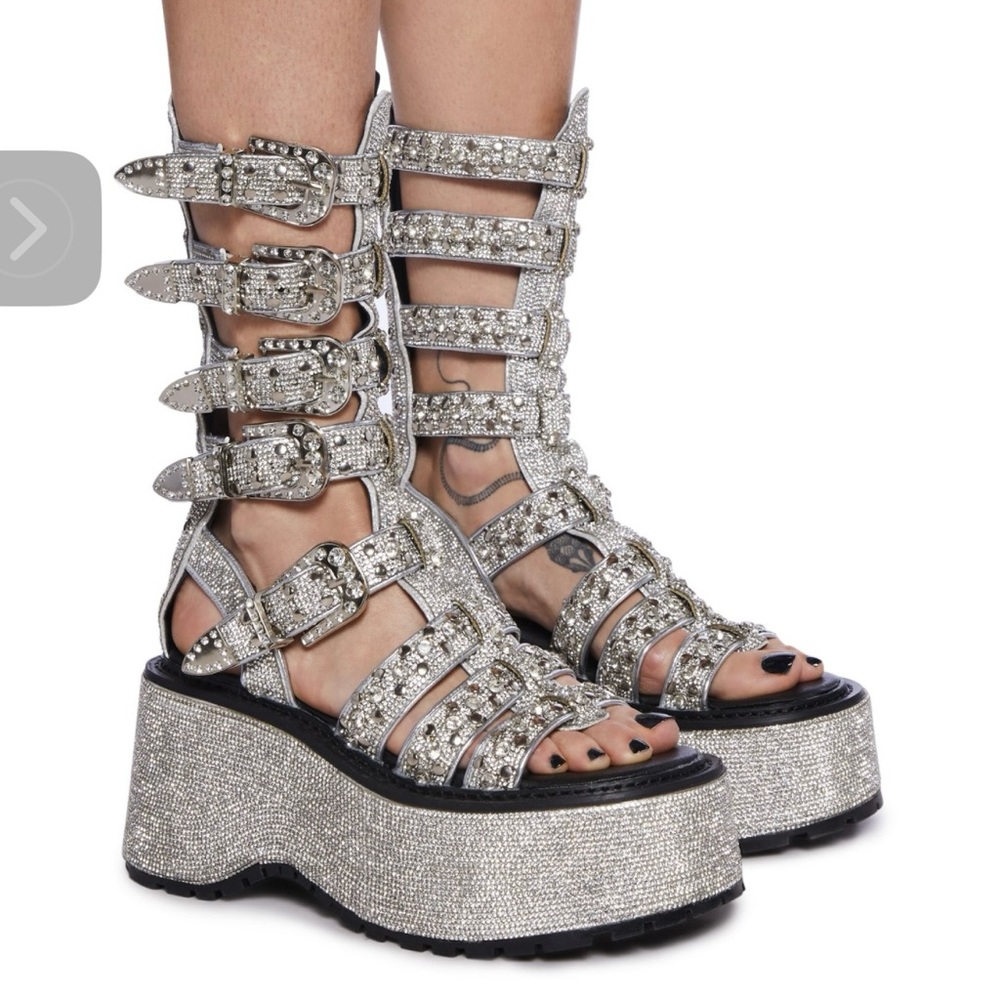 Glittering Silver Platform Gladiator Sandals - image 2
